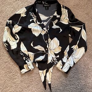 Bailey 44 Black and Cream Leaf Print Blouse
